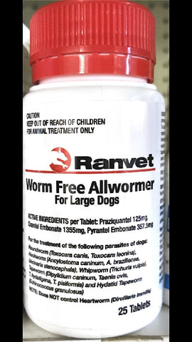 Ranvet Allwormer For Dogs 25kg 25 Tablets
